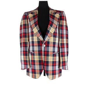 Emilio Pucci Ermenegildo Zegna Red Blue Plaid Blazer 39 Single Breasted Jacket